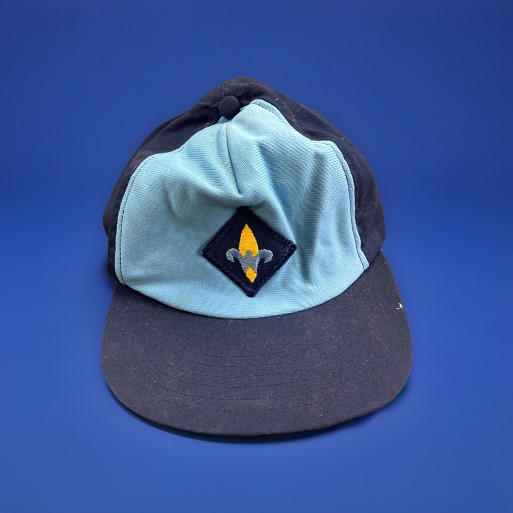 Vtg Snapback Boy Scouts BSA Webelo Patch Cap Hat Made in USA Blue Youth Size M/L